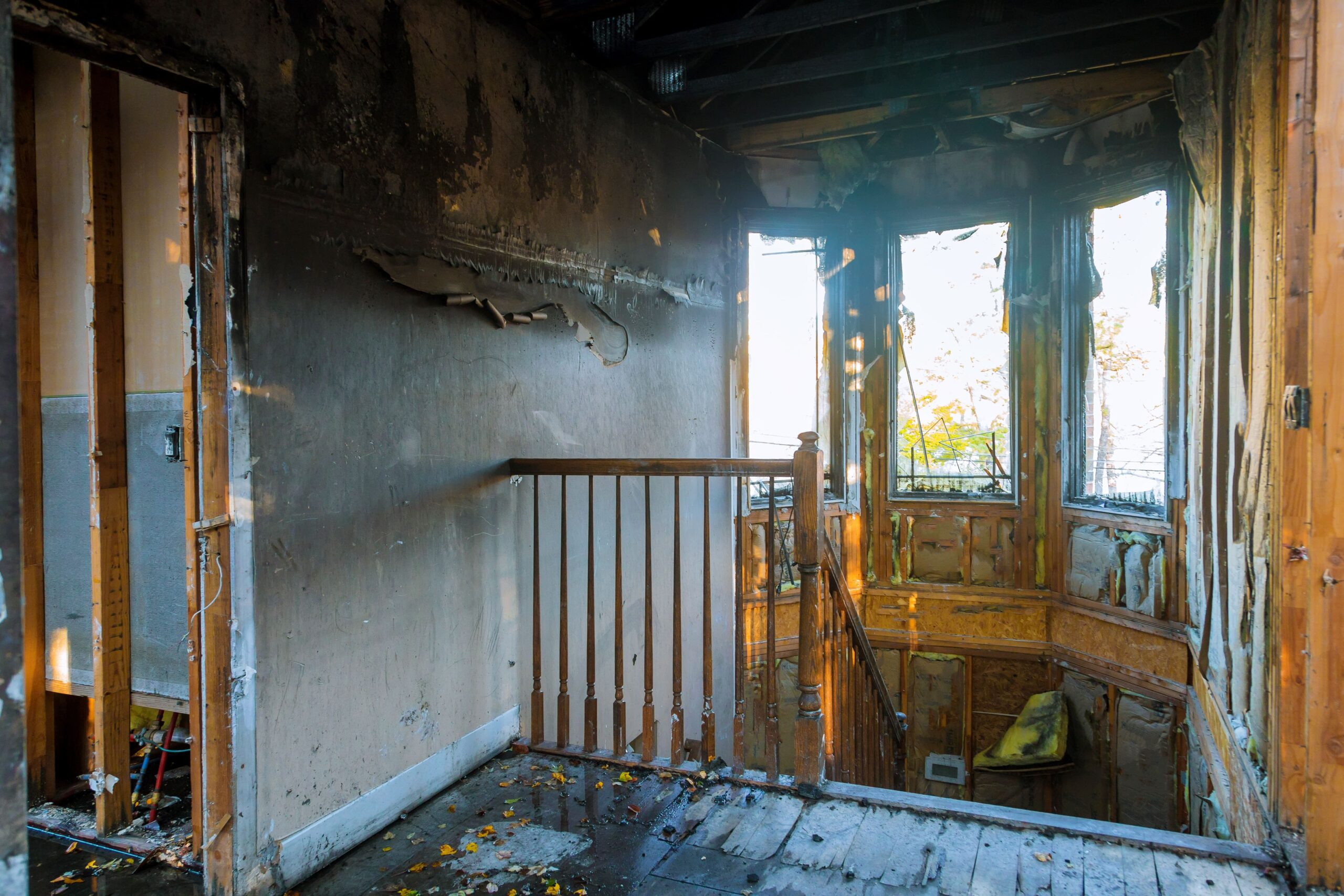 burned down interior of a home after a fire